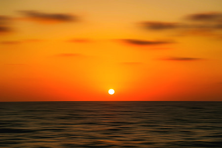 sea, sunset, sky, orangy, horizon, still