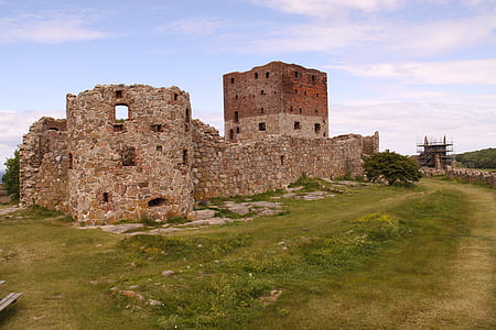 Hammershus, hrad, Zřícenina, cihly, Bornholm, Dánsko, starověké