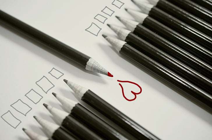 ceruzky, srdce, červené srdce, byť rôzne, nerovné, vitaj, milujúci