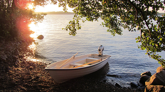 perahu, perahu tambat, alang-alang, Pantai Batu, Danau, Finlandia, malam