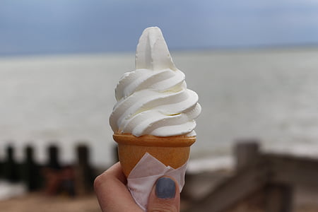 아이스크림, 비치, 바다, 매니큐어, 여름, 아이스크림, 바다 쪽