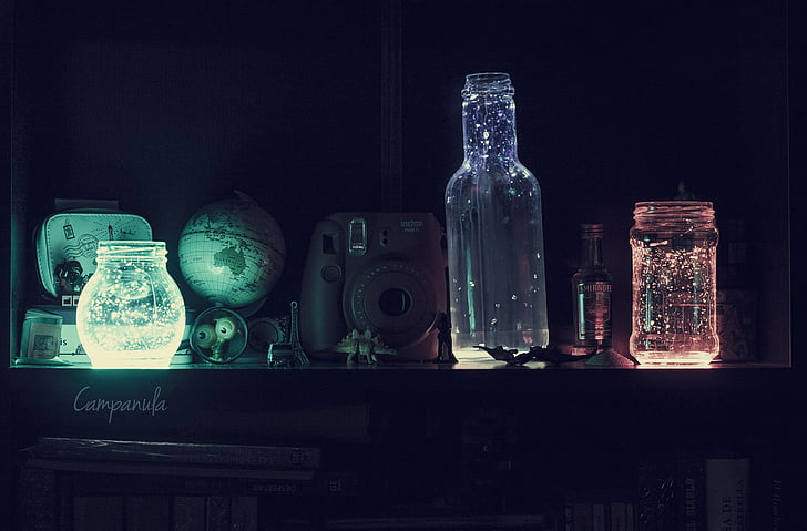 світло, пляшки, фосфоричним