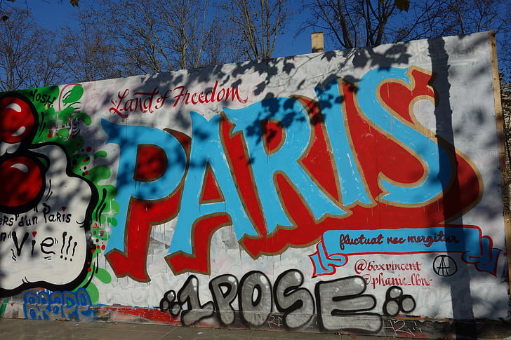 Street art, Párizs, kék, címke