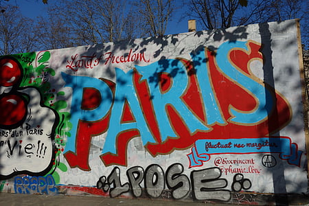 art urbà, París, blau, etiqueta