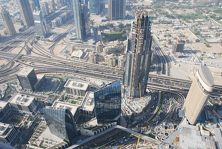 Dubai, fotografie aeree, grattacieli, grattacielo, vista aerea, paesaggio urbano, architettura