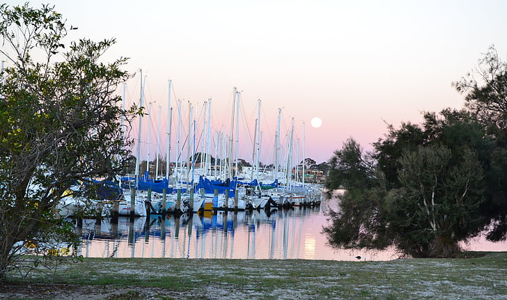 solnedgång, Australien, Yachts, vatten, Yacht, hamnen, båt