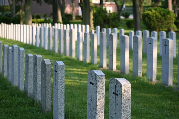headstones, rows, graveyard, cemetery, military