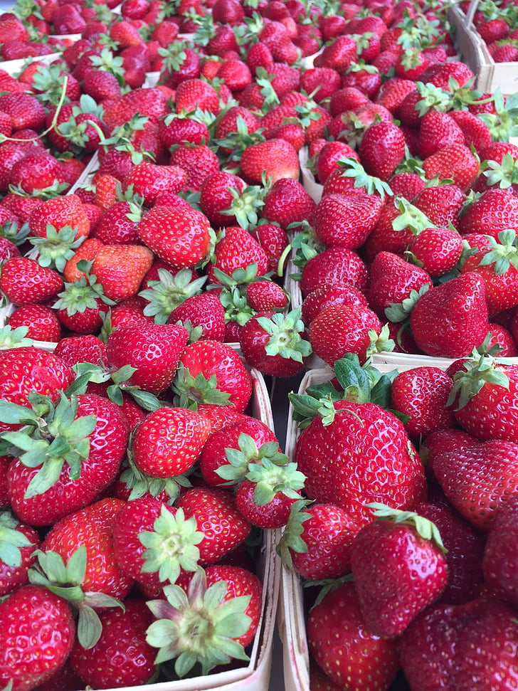 fresas, mercado de agricultores, fruta, jugoso, dulce, bayas