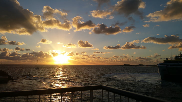 lever du soleil, Ferry, îles Canaries, mer, vacances, voyage, Lanzarote