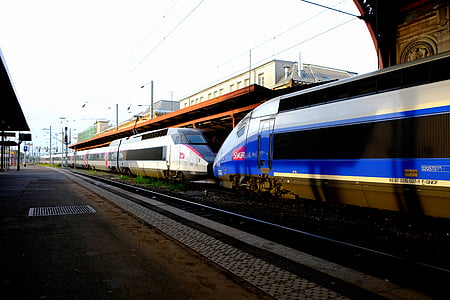 TGV 1en 2 trailer, spoorwegen, Frans, hoge snelheid, extern verkeer, elektrisch treinstel, platform