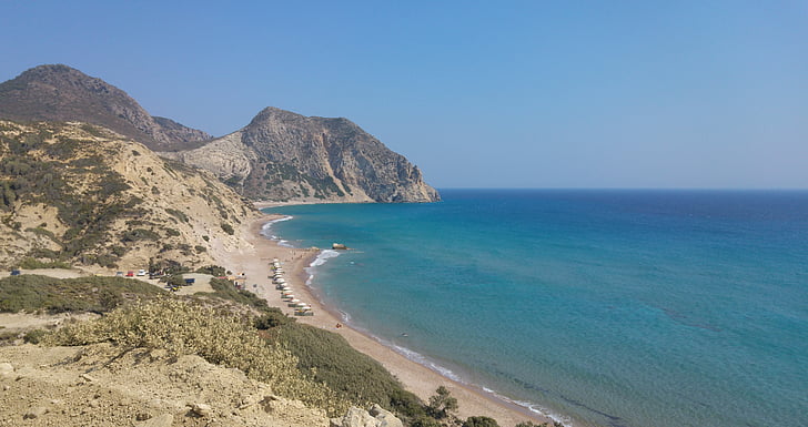 lyserøde strand, havet, horisonten, Grækenland