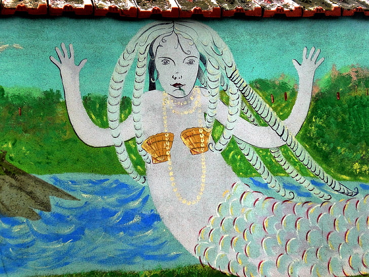 mermaid, woman, bikini, her, tail