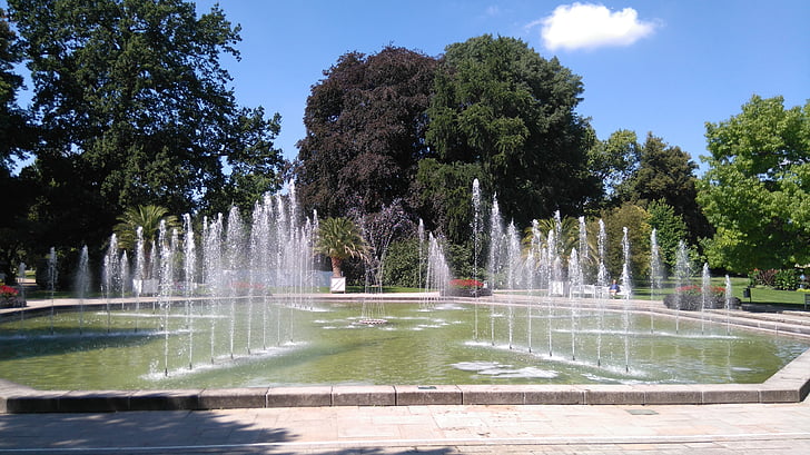 park, fountain, water, nature