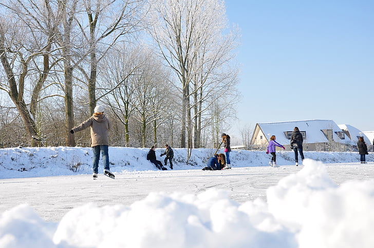zăpadă, patinaj pe gheaţă, gheata, iarna, Olanda, distractiv, alb