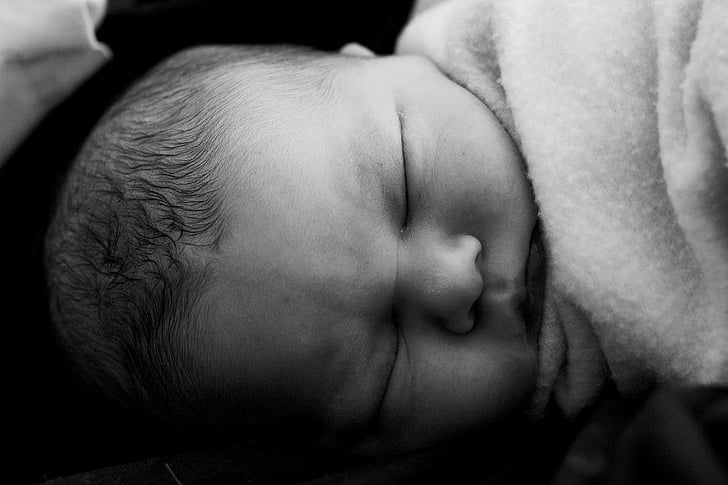 baby, infant, newborn baby, face, human, mother, black and white