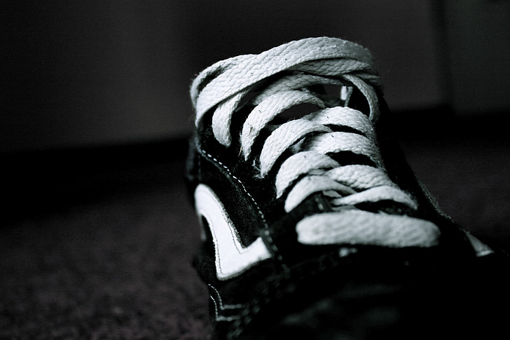 shoe, black white, dark, shoelace, new, clean, easily