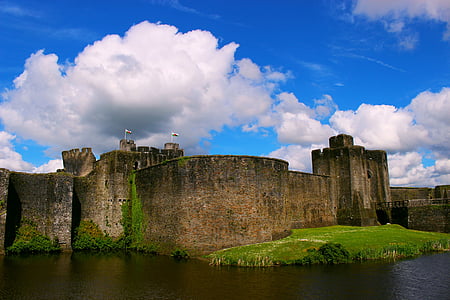 城堡, 堡, 护城河, 云彩, 建筑, 具有里程碑意义, 古代