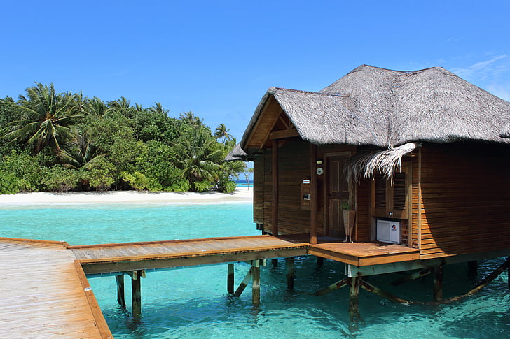 Maldiven, zee, strand, hut, vakantie, zomer, strand zee