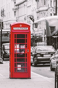 London, telefonkiosk, röd, England, röd telefonkiosk, brittiska, sjukstugan