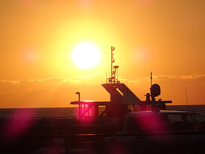 puesta de sol, Alquiler de barcos, noche, Puerto, impresión