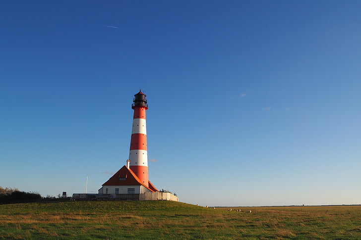 Lighthouse, Westerhever, Nordfriesland, Nordsjön, Världsnaturarv, byggnad, tornet