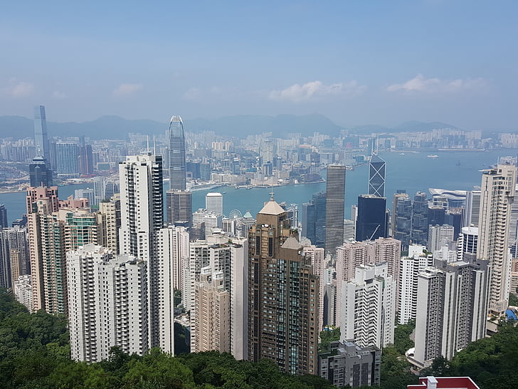 Hongkong, byen, bygge, himmelen, skyskraper, bybildet, arkitektur