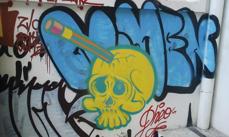 grafito, cabeza, cráneo, dibujo, Color