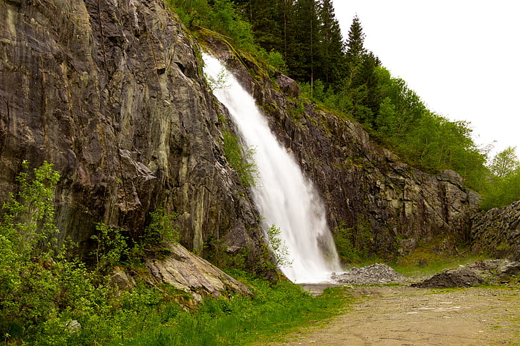 waterval, Noorwegen, Bergen, weergave, natuur, landschap, rotsen