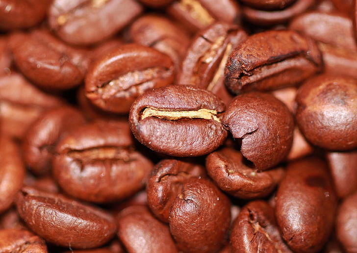 Kofeinas, detalus vaizdas, kavos, kavos pupelės, makro, pupelių, rudos spalvos
