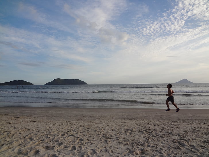 Plaża, wakacje, wyścig, ćwiczenia, jogging, Latem, Beira mar