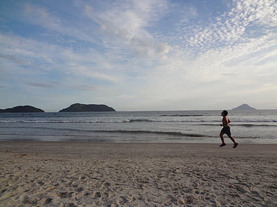 Pantai, hari libur, ras, latihan, jogging, musim panas, Beira mar