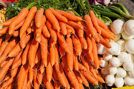 verduras, zanahorias, cebolla, mercado, naturaleza, vegetales, alimentos