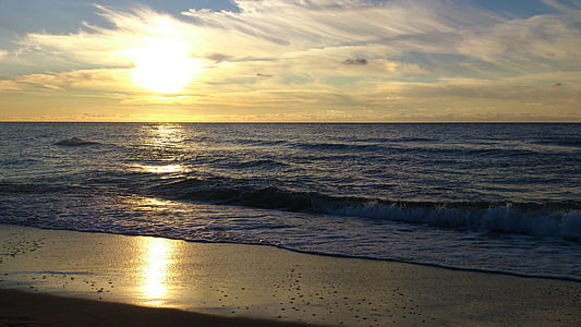 sjøen, helligdager, solnedgang, stranden, natur, sand, vann