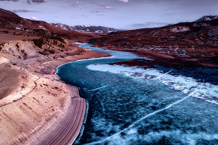 colorado, river, water, frozen, ice, landscape, mountains