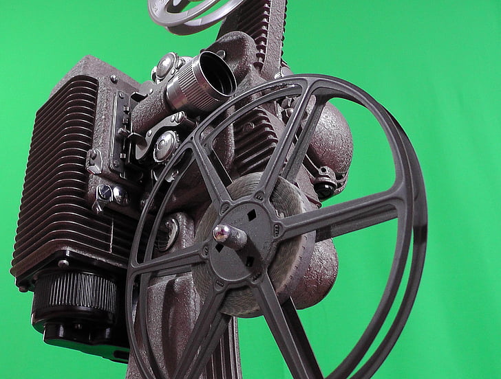 projector, cinema, coil, film, projection, green background, device