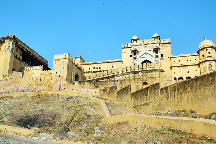 Indien, Amber, fästning, Palace, Maharajah, fasad, arkitektur