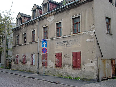 budova, staré, fasáda, bývalý wasserburg, skončilo, okenice, zatvorené