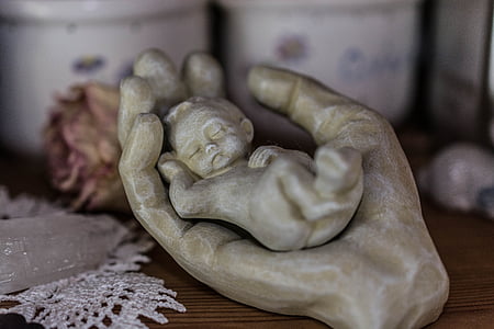 hånd, baby, skulptur, sten, Deco