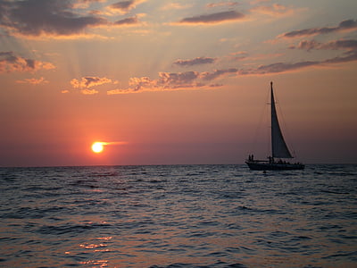 mar, velero, puesta de sol, nube - cielo, horizonte sobre el agua, Scenics, silueta