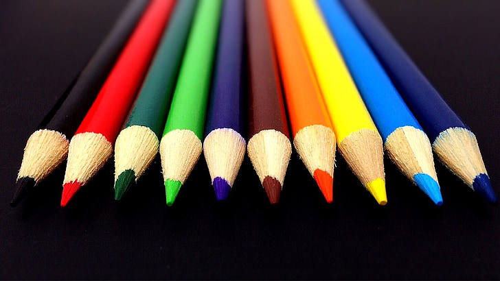 zīmuļi, krāsas, varavīksne, skola, piegāde, zīmulis, daudzkombināciju krāsainu