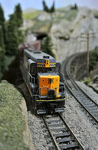 makro, miniatur, model skala, kereta api, transportasi, perjalanan, jalur kereta api