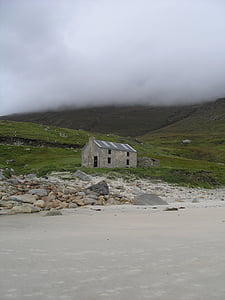 Ierland, strand, huis, kust, wolken, kust, zand