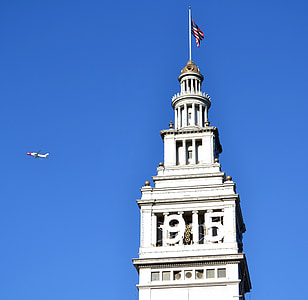 Πύργος, σημαία, Πύργος του ρολογιού, λιμάνι, Σαν Φρανσίσκο, αεροπλάνο, που φέρουν