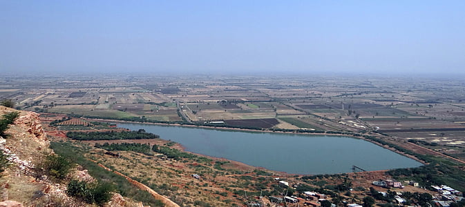Settlement, paysage, réservoir d’irrigation, avis-de-colline, ngock, Inde