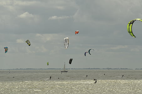 esportes, aviador, Kite, surf, vento, água, velocidade