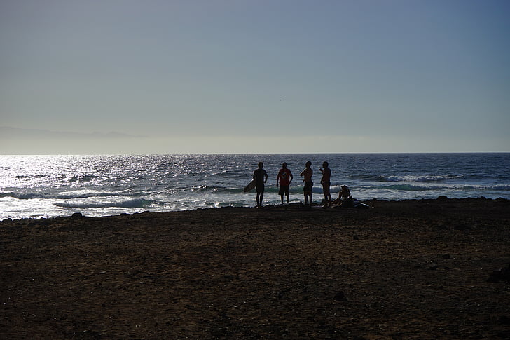 Plaża, Surfer, morze, światło, Playa de las americas, Teneryfa, Americas