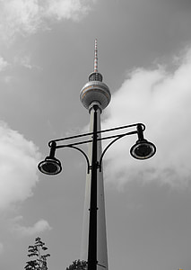 berlin, tv tower, germany, landmark, lantern, street lamp