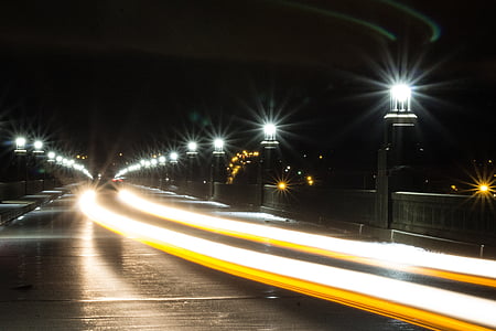 Svetelný pruh, Most, noc, svetlo, cestné, Ulica, preprava
