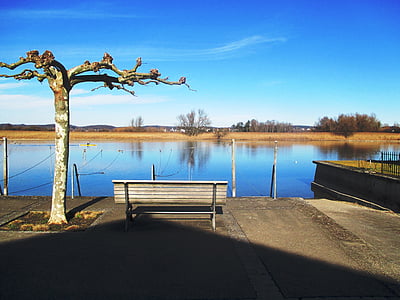 莱茵河, 板凳, 飞机, 恢复, 休息, 田园, 水