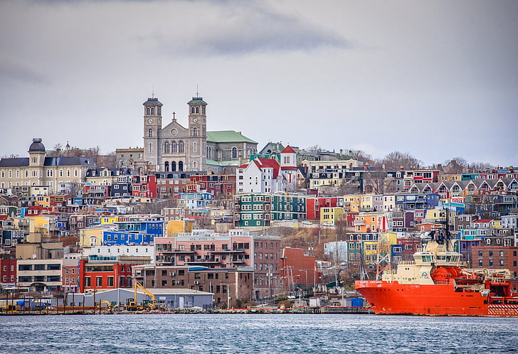 Harbour, centru, Newfoundland, St john's, oblak - nebo, dan, na prostem
